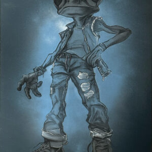 Personnage anthropomorphique mi homme mi grenouille dans un style punk