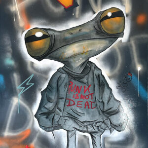 Personnage anthropomorphique mi homme mi grenouille dans un style punk