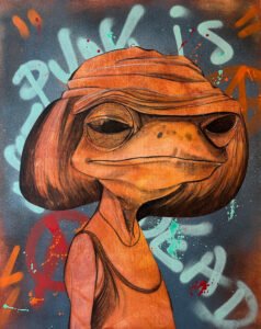 Personnage anthropomorphique mi homme mi grenouille